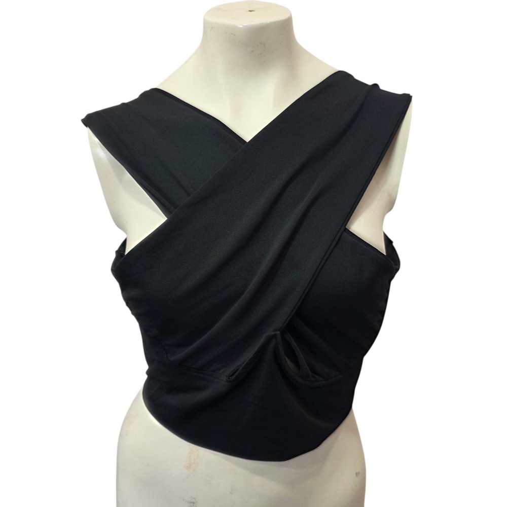Black Criss Cross Cutout Crop‎ Top 2XL Stretch Club Festival Y2K Goth Chic